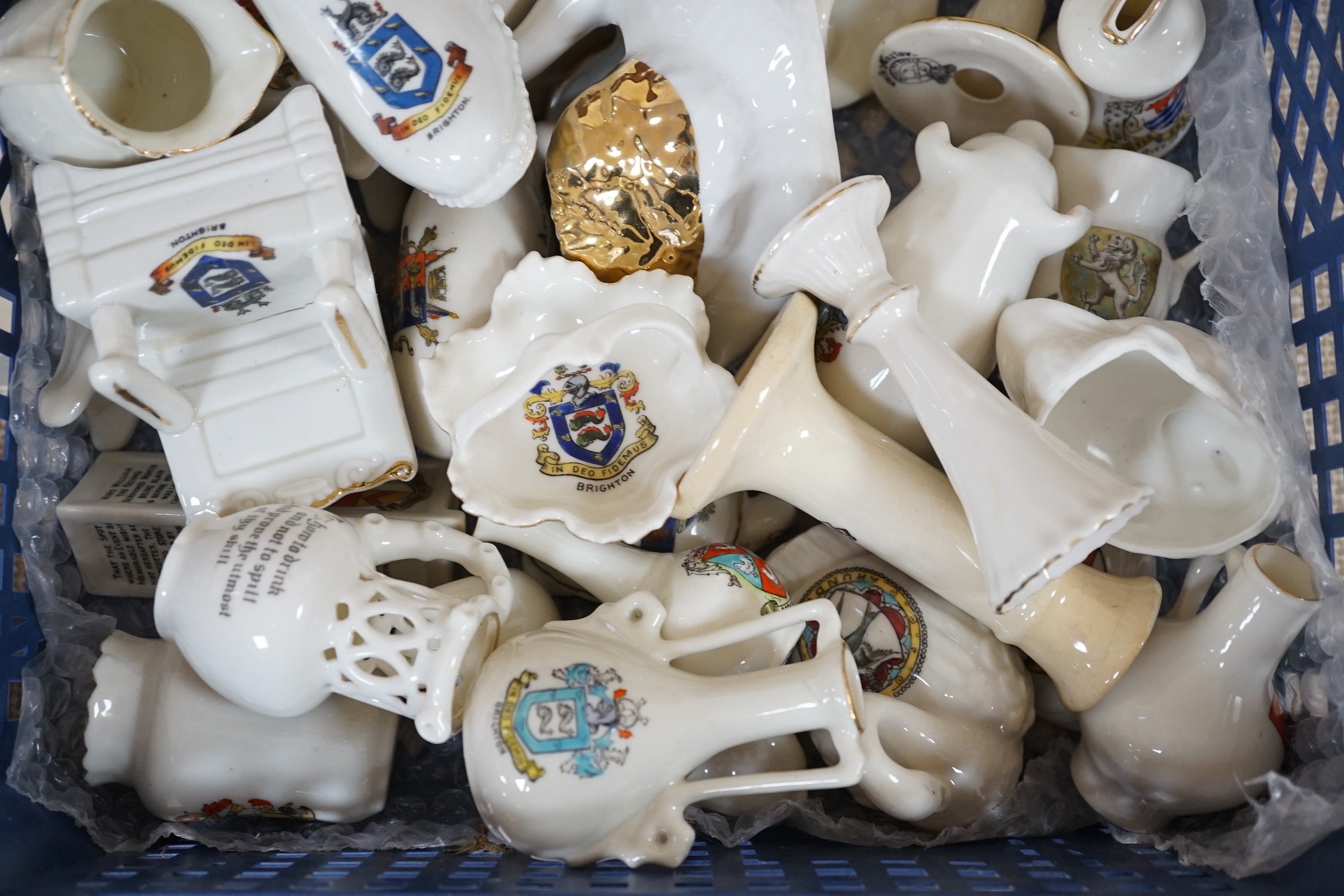 A collection of Goss and other crested china including several Brighton
